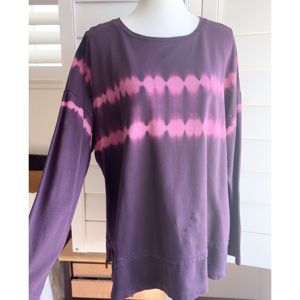 J Jill Fit XL Tall Tie-Dye Cotton Modal Long Sleeve Sweatshirt Burgundy Top